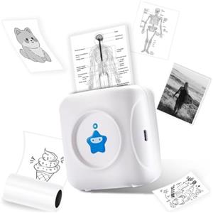 vretti TP2-Y Mini stampante termica tascabile compatibile con Android e iOS con 1 rotoli di etichette, stampante Bluetooth per iPhone, lista di lavoro, note, foto, fai da te