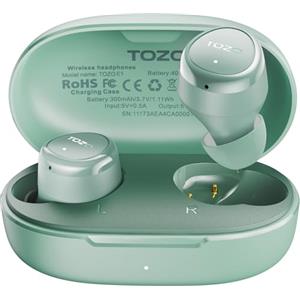 TOZO E1 Cuffie Bluetooth 5.3 con ENC Chiamate Ultra-Leggero EQs Regolazione 30 Ore Riproduzione USB Tipo C IPX6 Verde