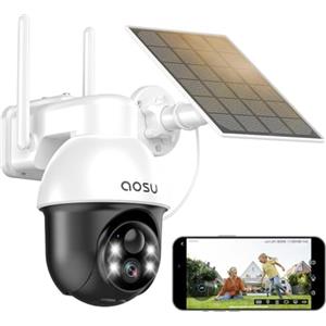 aosu 2K Telecamera Wi-Fi Esterno Senza Fili Con Pannello Solare, 360° PTZ Videocamera Sorveglianza a Batteria, 2.4GHZ, Rilevamento Movimento PIR, Visione Notturna a Colori, Allarme Luminoso e Sonoro