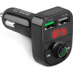 SBS Carica Batteria Auto 15W con Trasmettitore FM Bluetooth, Vivavoce, MP3, Lettore Audio, Display LCD, Comandi Integrati, Ricarica Rapida, Ingresso MicroSD, Presa Accendisigari 12V, Nero