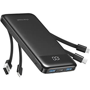 Charmast Power Bank 10000mAh con Cavi Integrati,Caricatore Portatile USB C 5V/3A Powerbank LED Display con 6 Uscite e 3 ingressi per iPhone Samsung Huawei Xiaomi