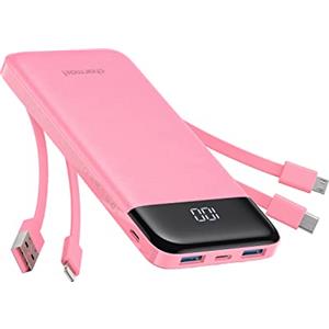 Charmast Power Bank 10000mAh con Cavi Integrati,Caricatore Portatile USB C 5V/3A Powerbank LED Display con 6 Uscite e 3 ingressi per iPhone Huawei Xiaomi (rosa)