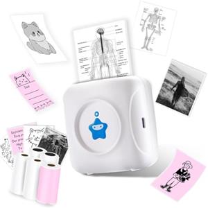 vretti TP2-Y Mini Stampante Termica Tascabile Bluetooth con 5 Rotoli di Etichette, Compatibile con Android e iOS per iPhone, Elenco di Lavoro, Appunti Foto