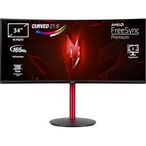 Acer Nitro XZ342CUPbmiiphfx, Monitor Gaming PC 34", Monitor Curvo WQHD, 165 Hz, 1 ms (VBR), 21:9, FreeSync Premium, HDMI 2.0, DP 1.4, ZeroFrame, Regolazione in altezza, Speaker, Cavo HDMI Incluso