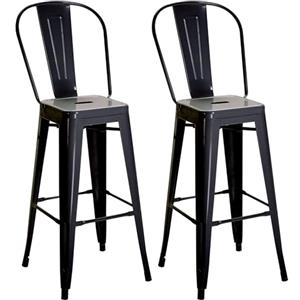 HOMCOM Set 2 Sgabelli da Cucina Industriale con Schienale Rimovibile e Poggiapiedi, Sgabelli Moderni in Metallo, 44x46x116 cm, Nero