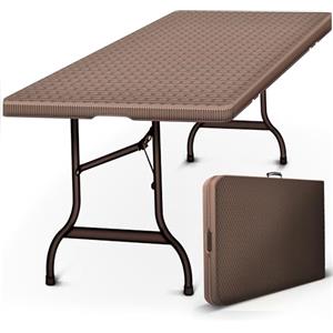 tillvex Tavolo da giardino pieghevole estetica rattan 180x75cm | Tavolo da buffet con impugnatura di trasporto | Tavolo pieghevole per giardino, terrazza e balcone per 6 persone (Marrone)