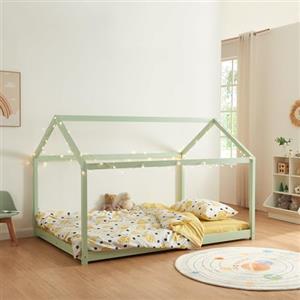[en.casa] Letto per Cameretta a Forma di Casetta per Bambini e Adolescenti - Struttura in Legno di Pino, Stile Montessori, Piazza e Mezza 120 x 200 cm, Menta Verde