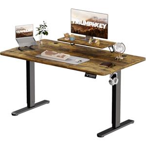 TRIUMPHKEY 160x70cm Scrivania Regolabile in Altezza,Ripiani per Monitor,Elettrica Scrivania per Computer con Funzione di Memoria,Standing Desk 73-118cm,Marrone