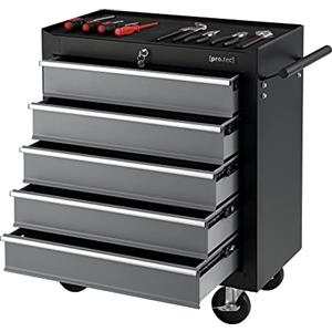 pro.tec Carrello da Officina Portautensili a 5 Cassetti con Serratura Centrale, Cassettiera Portatile per Attrezzi