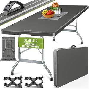 tillvex Tavolo da giardino 220x70cm pieghevole plastica | Tavolo da buffet con impugnatura di trasporto | Tavolo pieghevole per giardino, terrazza e balcone per 10 persone