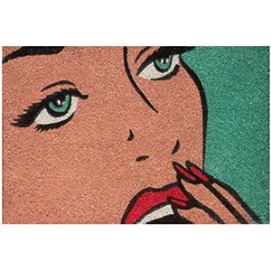 Baroni Home Zerbino da Esterno in Cocco Dipinto a mano con Base in PVC, Tappeto da Esterno Ultraresistente e Facile da Pulire, Pop Art Oh My Gosh!, 60x40 cm