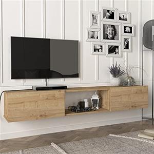 [en.casa] Mobile TV da Parete 180 x 31 x 29,5 cm Mensola Porta TV con 3 Scomparti 2 Vani con Ante a Ribalta Armadietto Pensile da Soggiorno Camera da Letto - Effetto Rovere