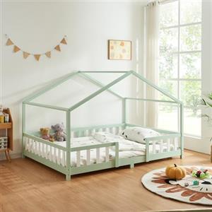 [en.casa] Letto per Cameretta a Forma di Casetta con Barriera di Protezione Letto Piazza e Mezza per Bambini Struttura in Legno di Pino 120 x 200 cm Menta Verde/Bianco