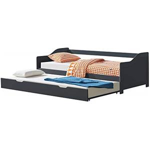 [en.casa] Divano con Letto Estraibile in Legno di Pino Letto Singolo Doppio Secondo Letto a Scomparsa 90x200 cm per Ospiti Soggiorno Cameretta - Grigio Scuro
