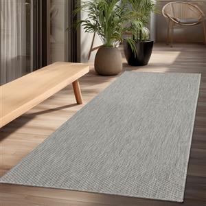 the carpet Mistra - robusto tappeto per esterni, resistente alle intemperie e ai raggi UV, adatto a balcone, terrazza, giardino d'inverno o cucina e sala da pranzo, grigio, 80x200 cm