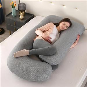 GKXLH Morbido cuscino per gravidanza, supporto per dormire, per schiena, pancia, fianchi, gambe, a forma di J, per donne incinte, con fodera rimovibile, colore grigio