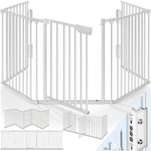 KIDUKU® Barriera di sicurezza 300-600 cm per Bambini e Animali | Cancelletto Griglia di Sicurezza per Camino - Preassemblato | Barriera Protettiva Pieghevole per Porte o Scale (Grigio, 180 cm)
