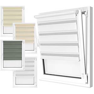 npluseins Tenda avvolgibile Doppia in 4 Colori e in 8 Misure - con Fissaggio a Morsetto sul Telaio della Finestra e Guida di Supporto montata saldamente - Montaggio semplicissimo a 3 Fasi.