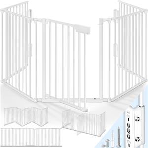 KIDUKU® Barriera di sicurezza 300-600 cm per Bambini e Animali | Cancelletto Griglia di Sicurezza per Camino - Preassemblato | Barriera Protettiva Pieghevole per Porte o Scale (Bianco, 180 cm)