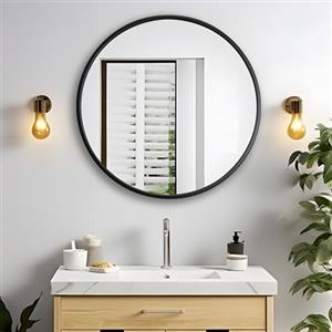 MIQU Specchio da bagno da 70 cm grande Specchio rotondo senza illuminazione con cornice in metallo nero 700 x 700 mm, per bagno, soggiorno, WC, corridoio