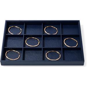 Oirlv Vassoio Portagioie In Pelle Blu Di Alta Qualità, Impilabile, 12 Griglie, Per Bracciali, Orecchini, Orologi