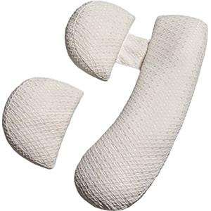 GKXLH Cuscino per gravidanza, cuscino per gravidanza, supporto per schiena, fianchi, gambe, morbido, per donne incinte, rimovibile e regolabile, doppio cuneo con federa (bianco, grande)