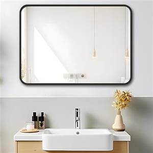 MIQU Specchio da bagno, 100 x 60 cm, specchio da parete grande, senza illuminazione, rettangolare, con cornice in metallo nero, specchio decorativo per bagno, soggiorno, WC, corridoio K