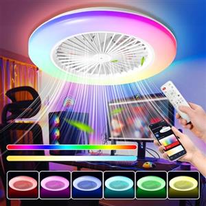 Joparri 2 x Ventilatori da soffitto RGB con illuminazione e telecomando, Ø 49 cm, lampada da soffitto a LED, 3 temperature di colore e 6 marce, timer di funzionamento estivo invernale, per soggiorno