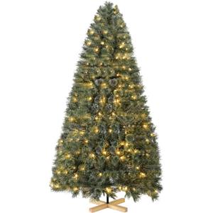 LIFERUN Albero di Natale Artificiale 180 cm, Albero di Natale Luxury Realistico, Folto, Aghi di Pino Pretrattati Realistici, con Supporto in Legno Fatto a Mano, 250PCS Luci Bianche Calde, 510 Punte, Ignifugo