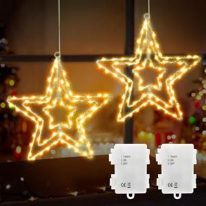 AGOTD Stella di Natale Luminosa 2 Pezzi, Luci Natale Esterno Batteria con Timer, 3 in 1 Luci Finestra Natale Ruotabile Luci Natale Stelle per Esterno, Interno, Finestre, Poggiolo