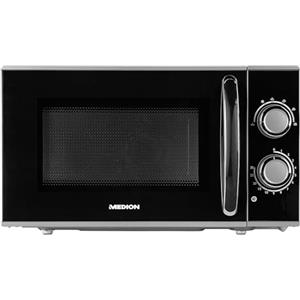 MEDION Forno a microonde, potenza circa 700 watt, capacità circa 17 litri, 6 livelli, funzione di scongelamento, MD 15644, nero/argento
