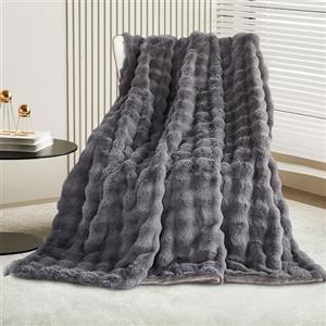 GKXLH Coperta Peluche Soffice - Morbida e Calda Coperta di Lanci per Letto, Divano e Sofa - Coniglio in Pelliccia Sintetica (Grigio Scuro)