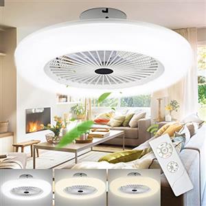 Joparri 2x Ventilatore da Soffitto con Luce e Telecomando, 80W Velocità del Vento Regolabile Luce LED 3000K-6500K Fan Plafoniera LED per Camera da Letto Soggiorno Sala da Pranzo, Bianco