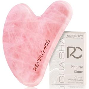 Rena Chris Gua Sha, Massaggiatore Viso, Pietra Gua Sha Viso in Quarzo Rosa, Guasha per Scolpire il Mento e Ridurre il Gonfiore, Regalo per le Donne(Rosa)