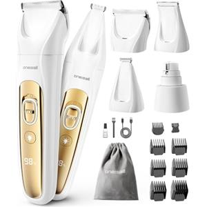 oneisall 4 in 1 Tosatrice per Cane Gatto con Luce LED, 2025 Nuova Versione Cura Peli Animali per Rasoio Cani & Zampe & Smerigliatrice Artiglio, 2000mAh Ricaricabile Rasoio per Cani (Weiß, 4-in-1)