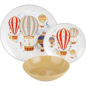 Baroni Home Servizio di Piatti da 18 pezzi in Porcellana e Gres, Servito da Tavolo Colorato per 6 Persone, Piatto Fondo, Piano, da Frutta o Dolce, Fantasia Mongolfiere