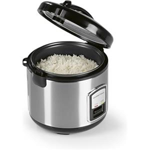 GOURMETmaxx Cuociriso compatto e vapore, 1 l, con inserto per vapore, pentola da giardino, cucchiaio da riso e misurino, funzione di mantenimento del calore, ideale per piccole famiglie e single,