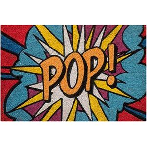 Baroni Home Zerbino da Esterno in Cocco Dipinto a mano con Base in PVC, Tappeto da Esterno Ultraresistente e Facile da Pulire, Pop Art Smash, 60x40 cm