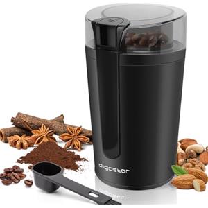 Aigostar Macinacaffè Elettrico, Un Tocco, Lame Acciaio Inossidabile, 200W, 60g, Macinino per Caffè, Spezie, Cereali, Noci, Facile da Pulire, BPA Free, Nero