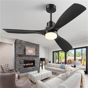 Forrovenco Ventilatore a Soffitto Moderno con Luce e Telecomando, 132 cm Ventilatore Nero Silenzioso 3 Pale, 6 Velocità, Timer, Motore DC Reversibile per Interni ed Esterni, Camera da Letto e Patio