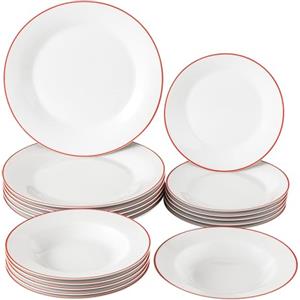 Baroni Home Servizio di Piatti da 18 pezzi in Porcellana, Servito da Tavolo Colorato per 6 Persone, Piatto Fondo, Piano, da Frutta o Dolce, Red Line