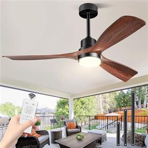 Forrovenco Ventilatore a Soffitto con Luce e Telecomando, 132 cm, 3 Pale in Legno Noce, 3 Aste di Montaggio, Motore DC Silenzioso e Reversibile, Design Moderno, Ideale per Patio e Farmhouse