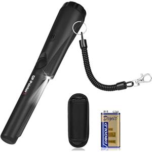 Flintronic Metal Detector, Impermeabile IP66, Detector Portatile a Scansione a 360°, con Luce LED e Batteria 9V, Indicatore LED Integrato e Luce di Allarme, per Caccia di Oro Tesoro -Nero