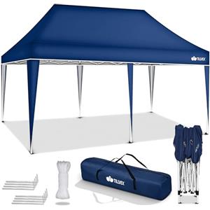 tillvex Gazebo 3x6m da Giardino | Gazebo pieghevole regolabile in altezza | Tenda Pop up impermeabile da protezione UV 50+ | Tenda Padiglione + Sacca di Trasporto (Blu - senza pannelli laterali)