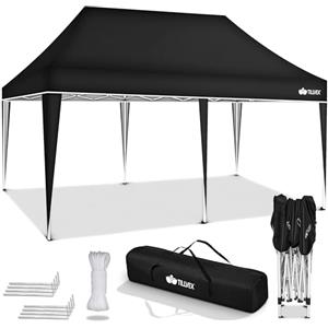 tillvex Gazebo 3x6m da Giardino | Gazebo pieghevole regolabile in altezza | Tenda Pop up impermeabile da protezione UV 50+ | Tenda Padiglione + Sacca di Trasporto (Nero - senza pannelli laterali)