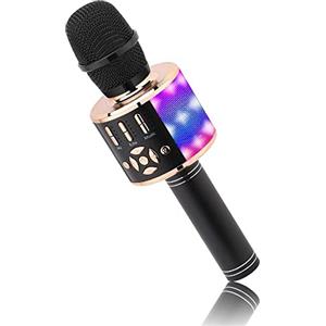 BONAOK Microfono Senza Fili Per Bambini, Suono Magico, Karaoke Senza Fili, Macchina Karaoke Bluetooth 4 In 1, Macchina Karaoke Per Auto Adulto, Per Festa/Esterno/Viaggio (Nero Oro)