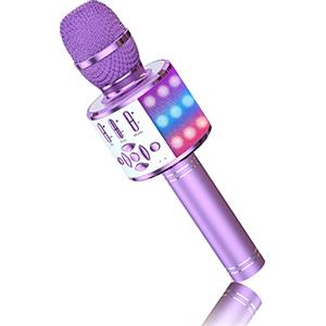 BONAOK Microfono Bluetooth Karaoke Bambini, Portatile Microfono Che Cambia la Voce con Altoparlante, Microfono Karaoke Bluetooth Wireless per la Festa in Casa(Light Viola)