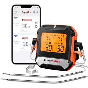 ThermoPro TP904 - Termometro cucina Termometro Bluetooth per carne con 2 sonde di temperatura Termometro alimentare intelligente digitale per la cucina barbecue griglia forno affumicatore