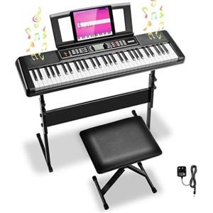 MAMIZO 61 Tasti Tastiera Pianoforte Digitale, Pianoforte Elettrico Portatile, USB MIDI,Pianola Tastiera per Bambini, con Leggio e Panca per Pianoforte, Tastiera Musicale per Principianti
