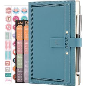 Goldaypln Agenda 2026 A5, pagina al giorno, pianificatore per tutto l'anno, agenda 2026 da gennaio 2026 a dicembre 2026, pianificatore giornaliero mensile con calendario, penna, portapenne, linguette mensili